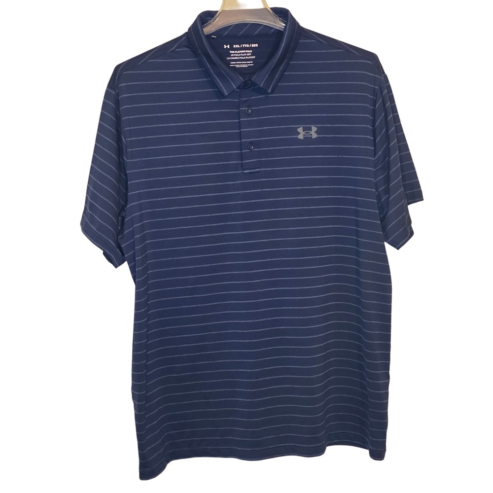 Under Armour Men's XXL Loose Fit The Playoff Polo Shirt Navy Stripe Golf